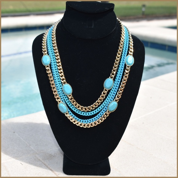 Blue Bead and Gold Necklace